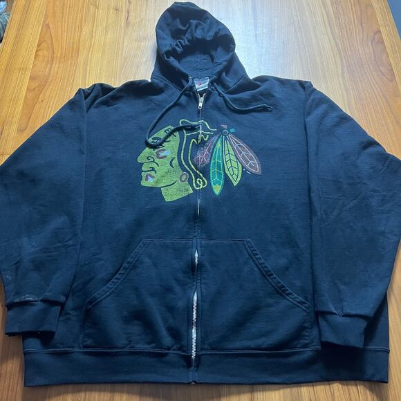 Vtg Y2K NHL Majestic Chicago Black Hawks Hockey Full Zip Hoodie Jacket Size L - Picture 1 of 5